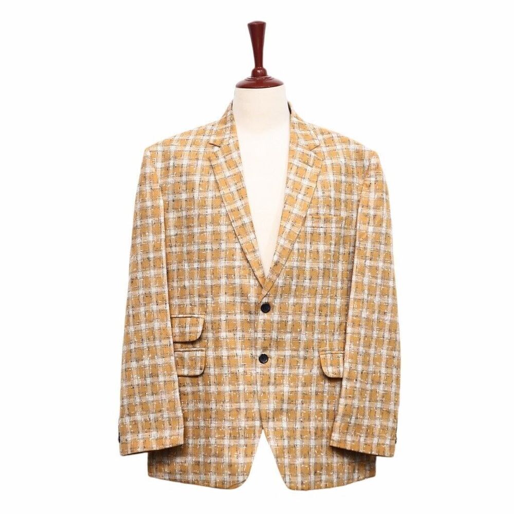 Mens Blazer Plaid Orange Beige Wool Formal Party Jacket Wedding Sport Coat 48R